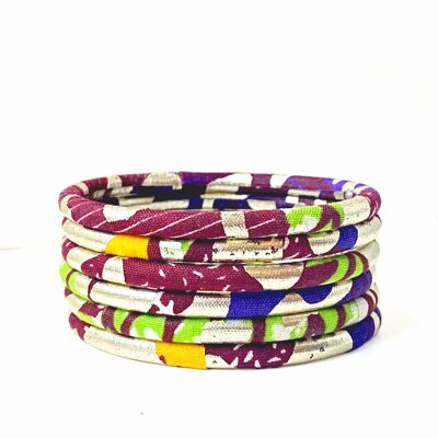 Pulseras de mujer en cera burdeos/morado/anís/plata