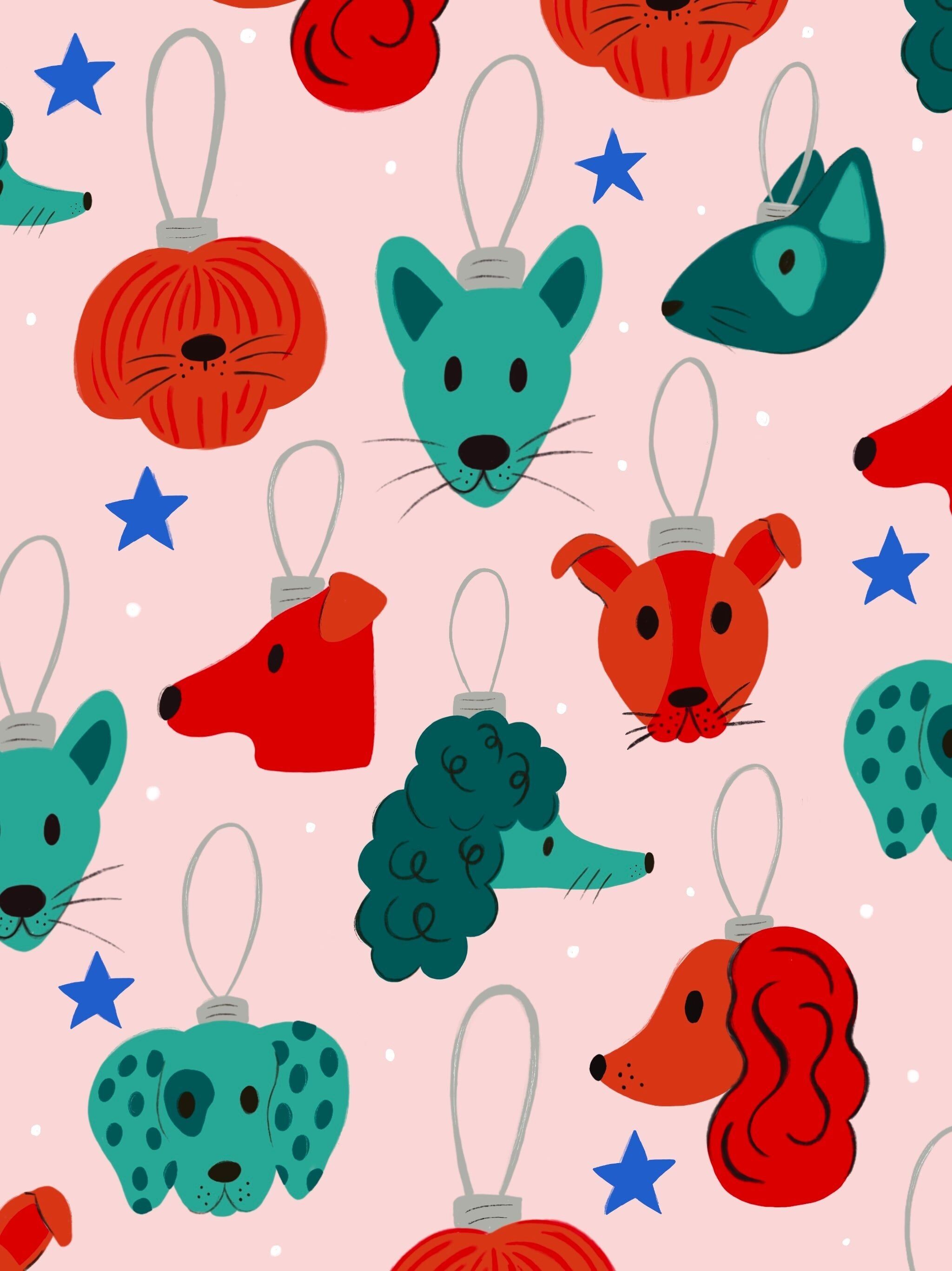 Weihnachtskarte mit Hundekugeln