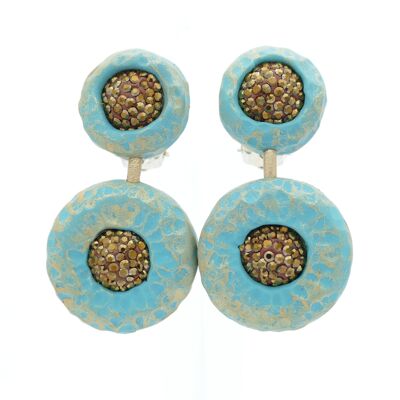 Dajara Earrings Earclips Green Turquoise With Golden Pearl