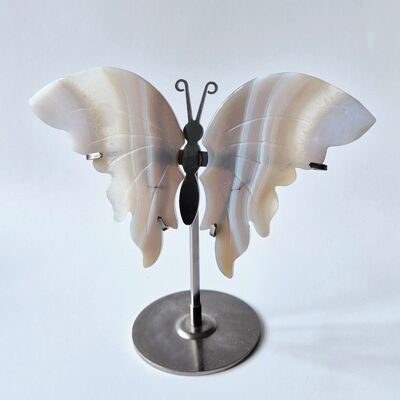 Scultura in cristallo di farfalla di agata grigia (Druzy) con supporto in metallo