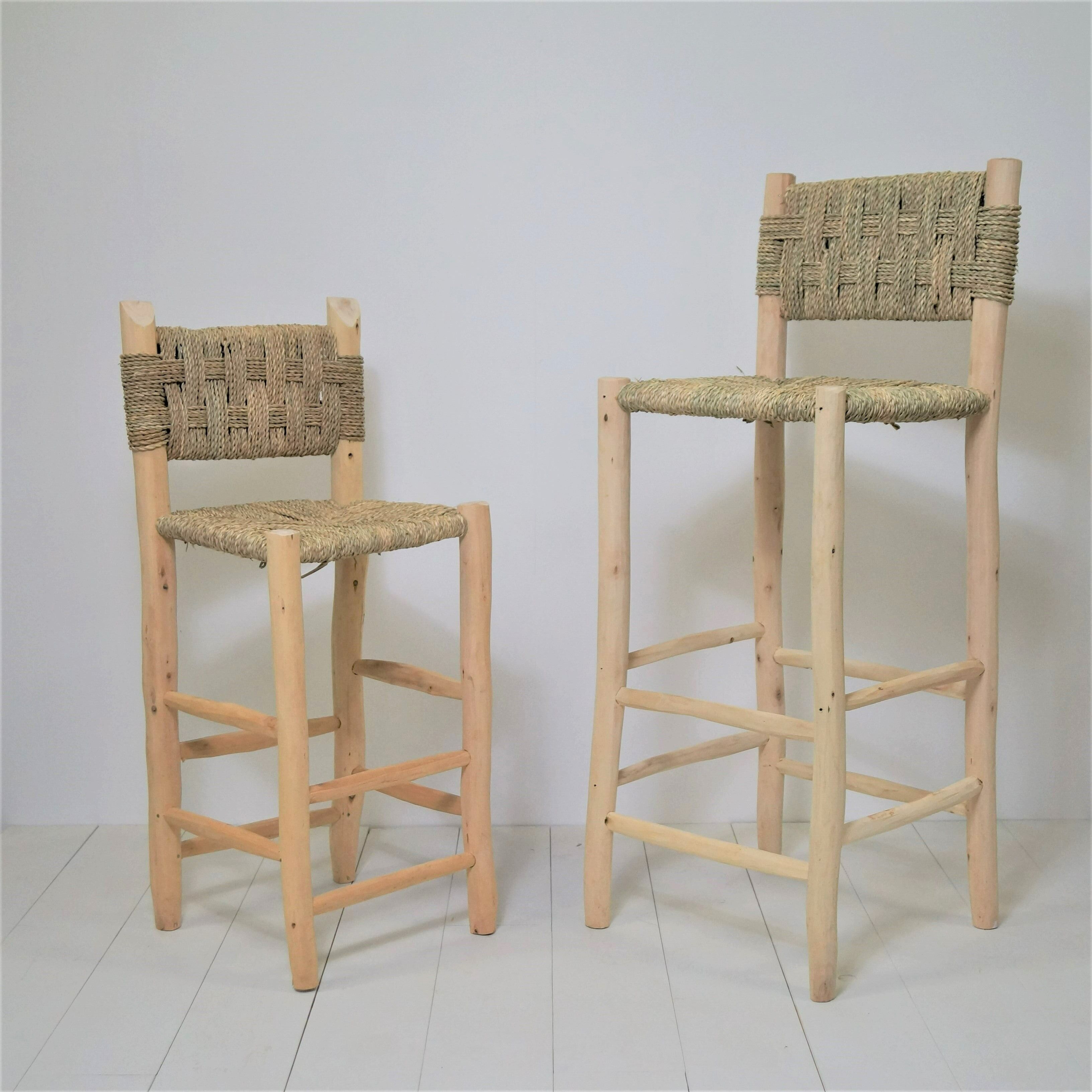 Moroccan high chair in wood and rope