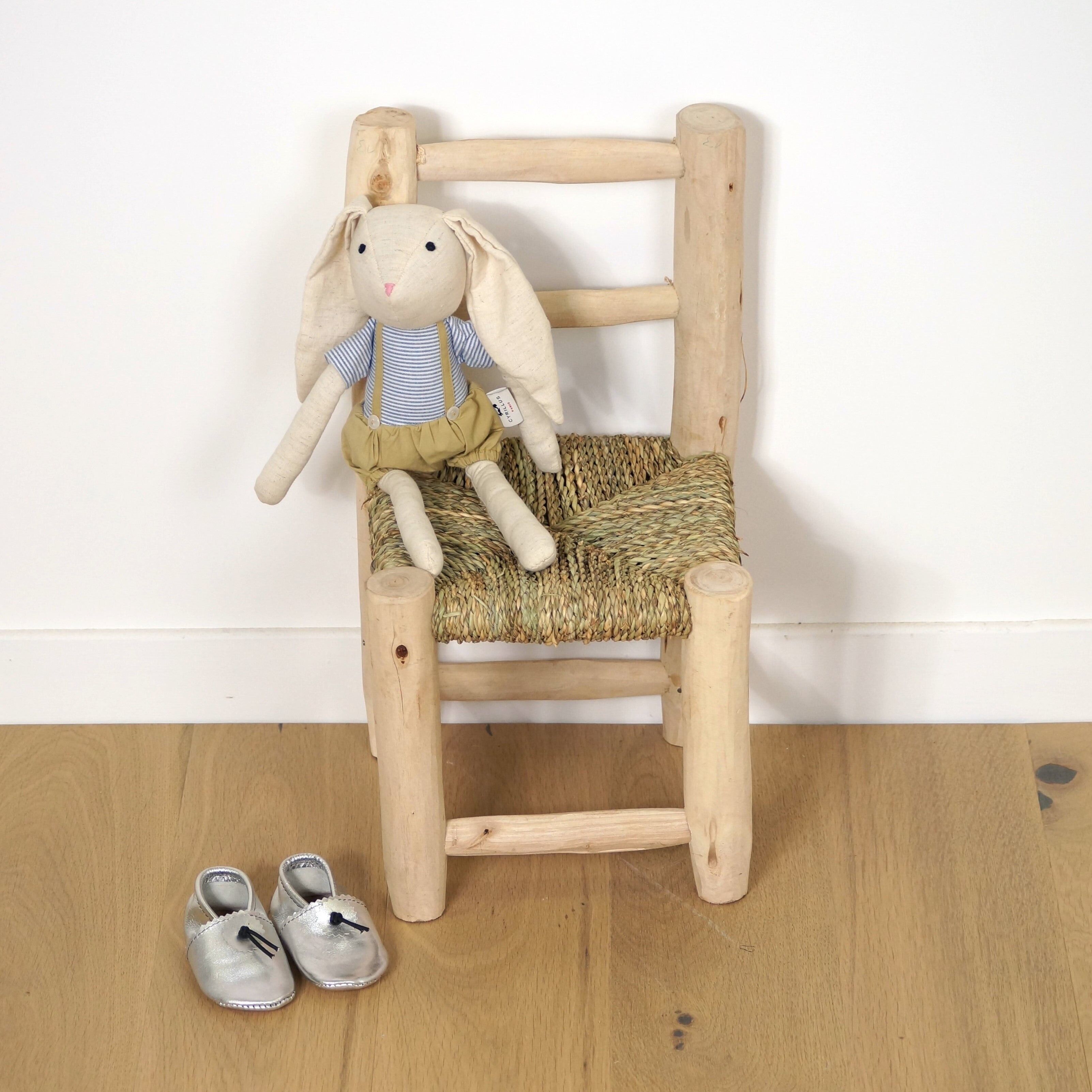 Sedia per bambini in legno e corda - Schienale in legno