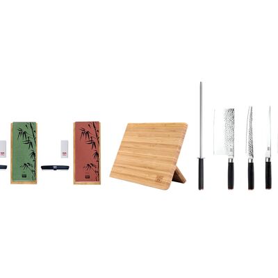 Juego completo de cuchillos de cocina - Colección Pakka - 6 cuchillos + 4 accesorios - KOTAI