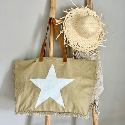 BohoBag stella bianca (cotone riciclato color cachi) NOVITÀ