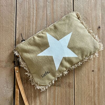 Boho Clutch star white (recycled cotton khaki) NEW