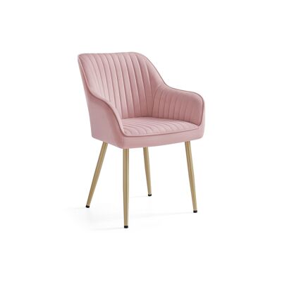 Chaise de salle à manger avec accoudoirs rose pastel-or clair