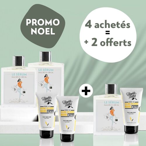 Promo 4+2 offerts = 3 Baume velours mains et ongles aux 5 actifs naturels + 3 Sérum huile sèche multi-fonctions au 6 actifs naturels - Hespérides
