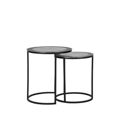 Homestorecity Salontafel Set Paire - Frêne Antiek - Metaal - 40 cm