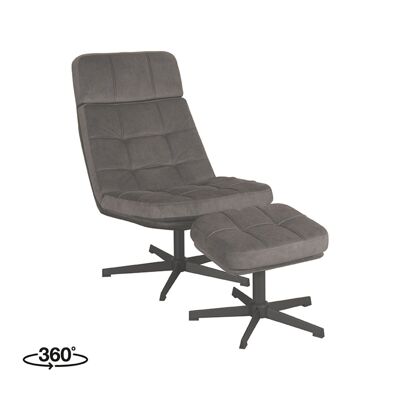 Homestorecity Fauteuil Alvar - Antraciet - Cosmo - Incl.Hocker