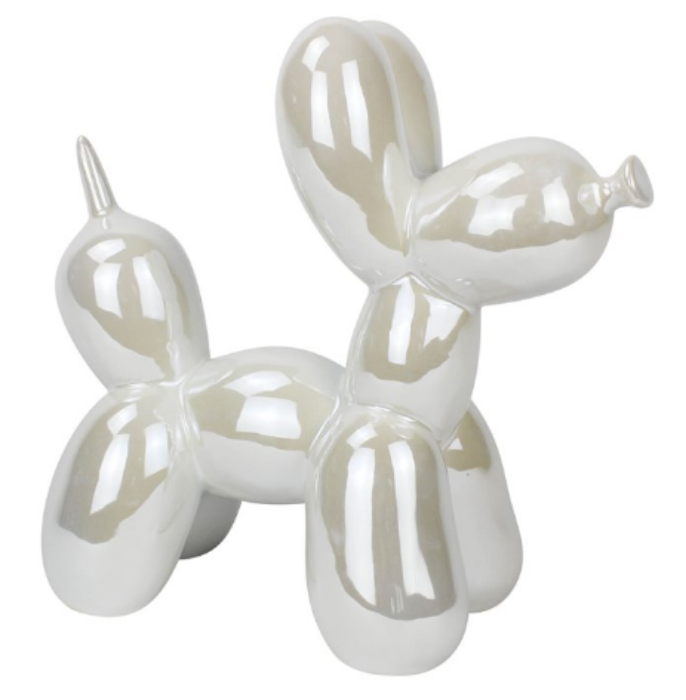 Große Ballonhund-Figur, glänzendes Perlglanz-Finish, trendige Heimdekoration, Länge 25 cm