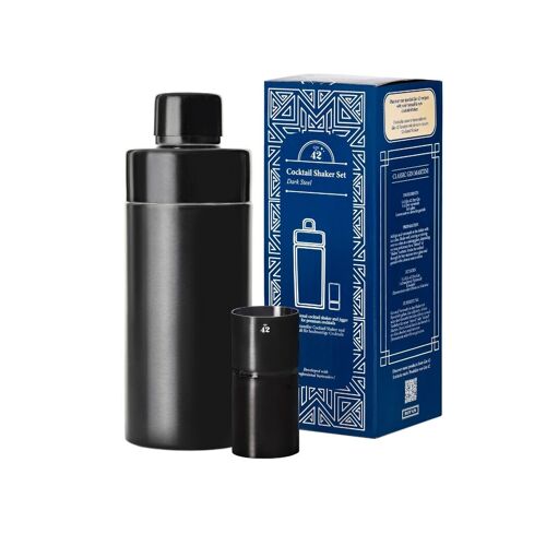 Gin 42 | Coktail-Shaker-Set aus schwarzem Edelstahl | Einzigartiges Design |  500 ml | Shaker und Jigger | Spülmaschinenfest | Ideal zum Verschenken oder für Zuhause