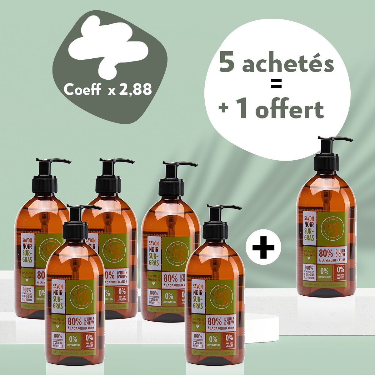 Promo 5+1 gratis = 6 jabones negros superengrasados ​​con aceite de oliva grigón. Sin fragancias, sin aceites esenciales. 500ml