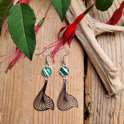 Pendientes Ariel verdes, tela encerada africana, metal plateado