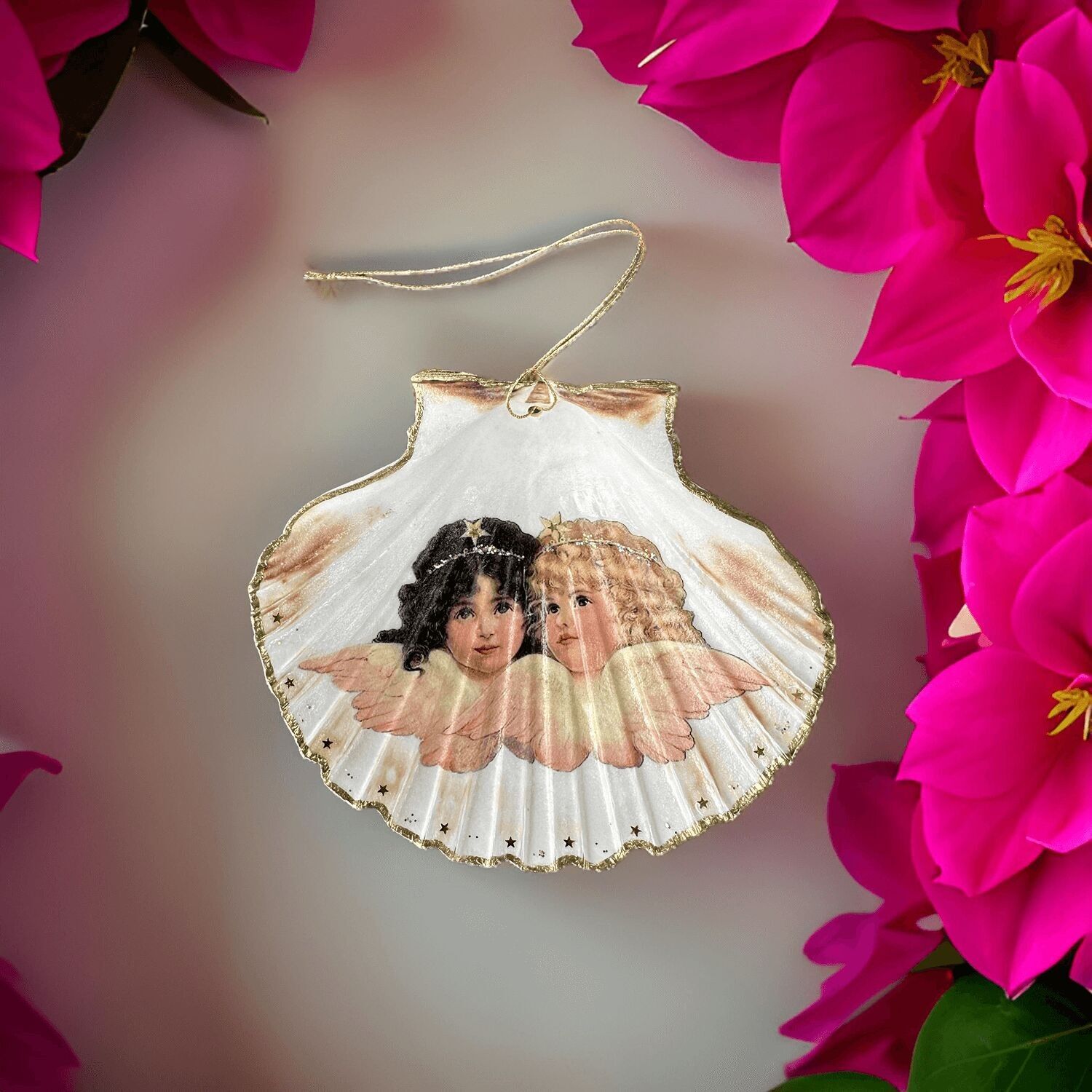 Colgante decorativo "Dos Ángeles", 2 tamaños, 2 colores de borde y 2 opciones para colgar