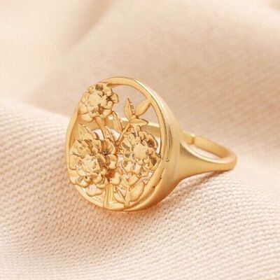 Bague ajustable en or avec motif floral