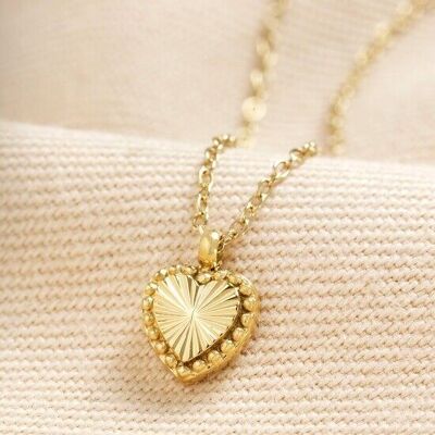 Collana con ciondolo a forma di cuore anticato in acciaio inossidabile dorato