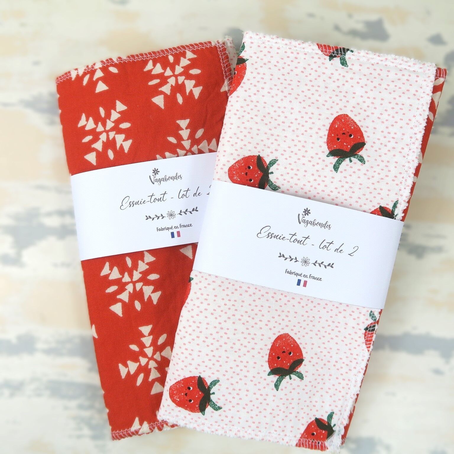Essuie-tout lavable et réutilisable (x2) - Fraise et Aztèque