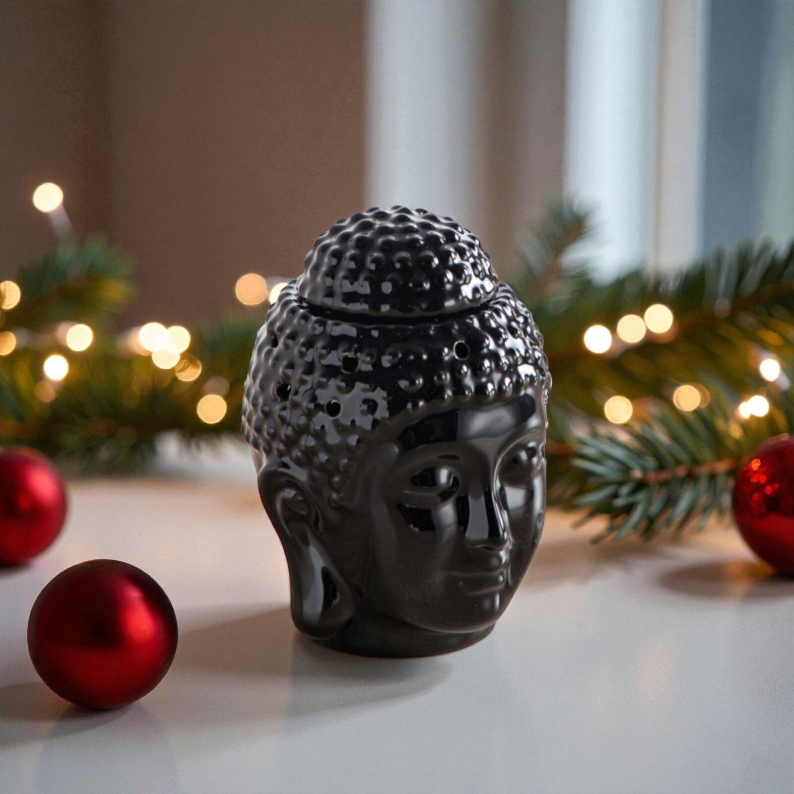 Schwarzer Buddha Dhyana Keramik-Parfümbrenner – Duftatmosphäre – Zen-Handwerksobjekt – einfache Aromatherapie – Duft-Fondant-Brenner – FengShui-Dekoration – Buddha-Kopf