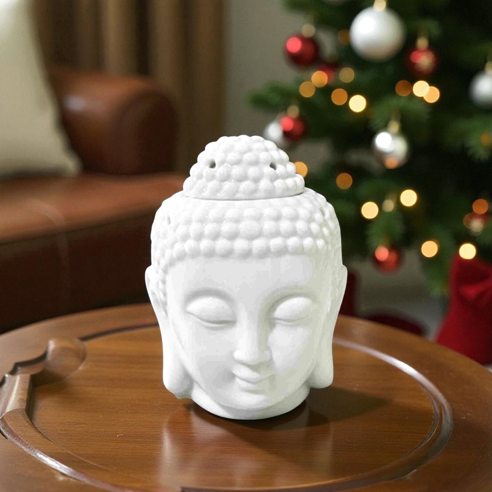White Dhyana Buddha Ceramic Perfume Burner - Scented Atmosphere - Zen Craft Object - Easy Aromatherapy - Scented Melt Burner - FengShui Decor - Buddha Head