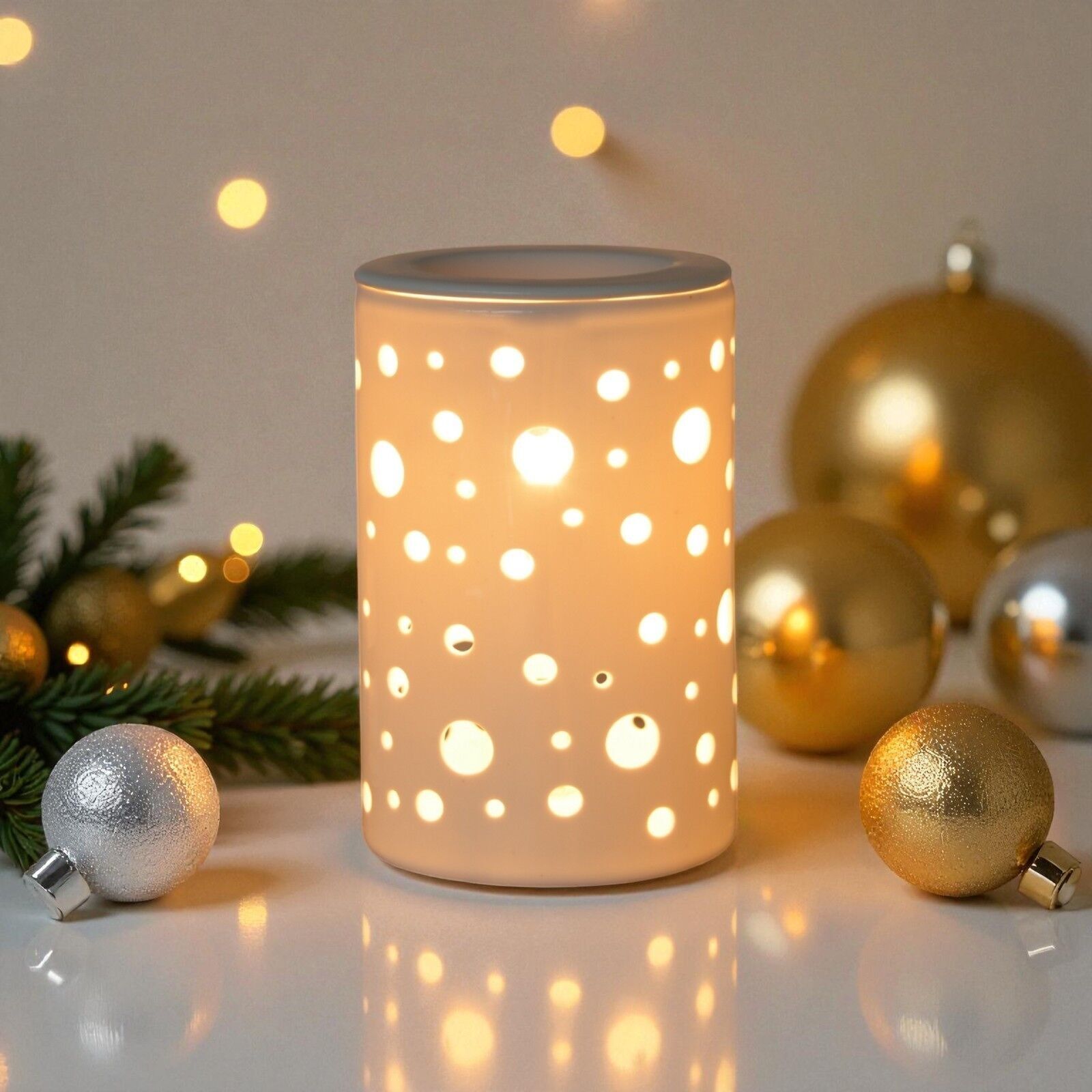 Duftwachslampe mit weichem Wärmediffusor Calorya Nr. 3 – durchbrochene Keramik – Diffusor und Ambientelampe – ätherische Öle, parfümierte Grundierungen