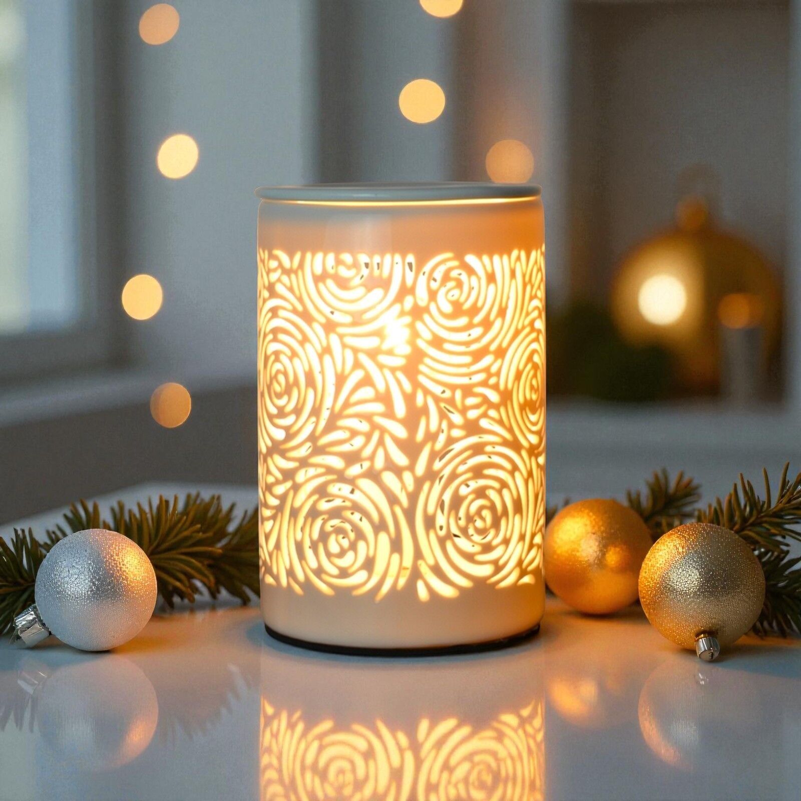 Elektrischer Brenner für Fondant und Duftwachs Calorya Nr. 8 – Diffusor mit weicher Wärme aus feinem Porzellan – Ambientelampe und Diffusion – Weihnachtsdekoration und Geschenkidee