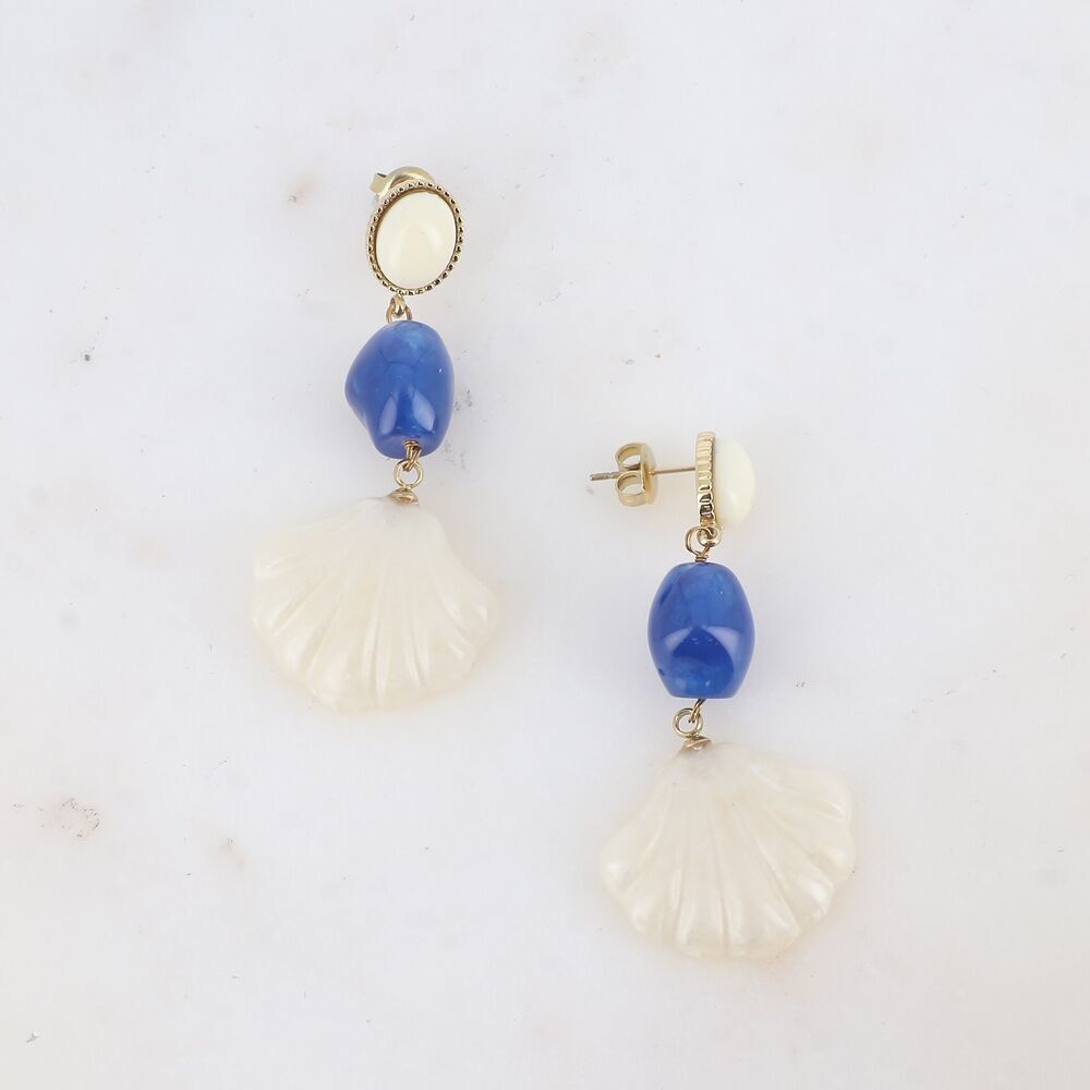 Steel pendant earrings - 3 pieces, acetates and shell shape