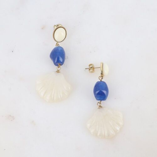 Boucles pendantes en acier - 3 empiècements, acétates et forme coquillage