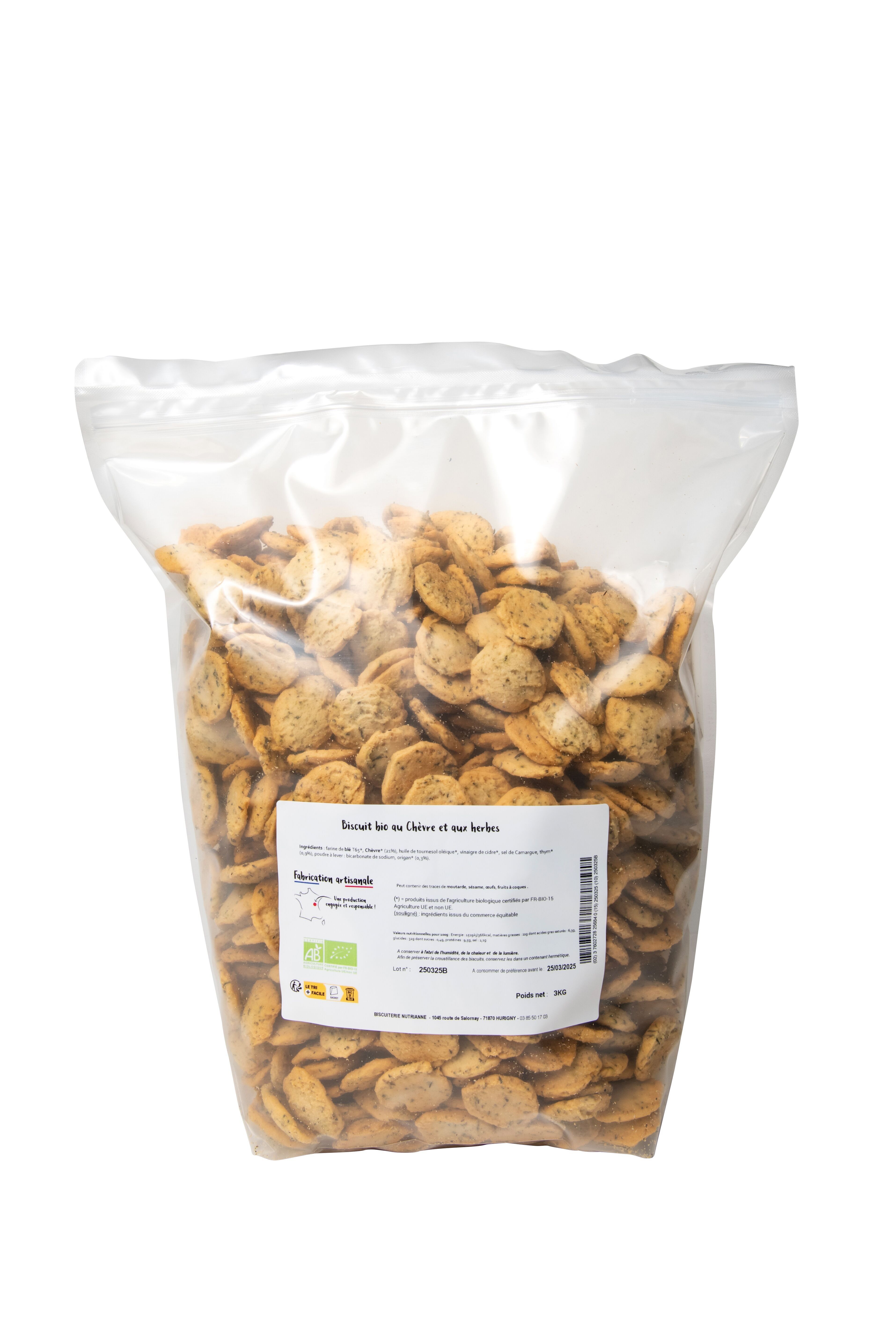 Galletas Aperitivo de Queso de Cabra Ecológico con Hierbas - Granel en bolsa de 3Kg