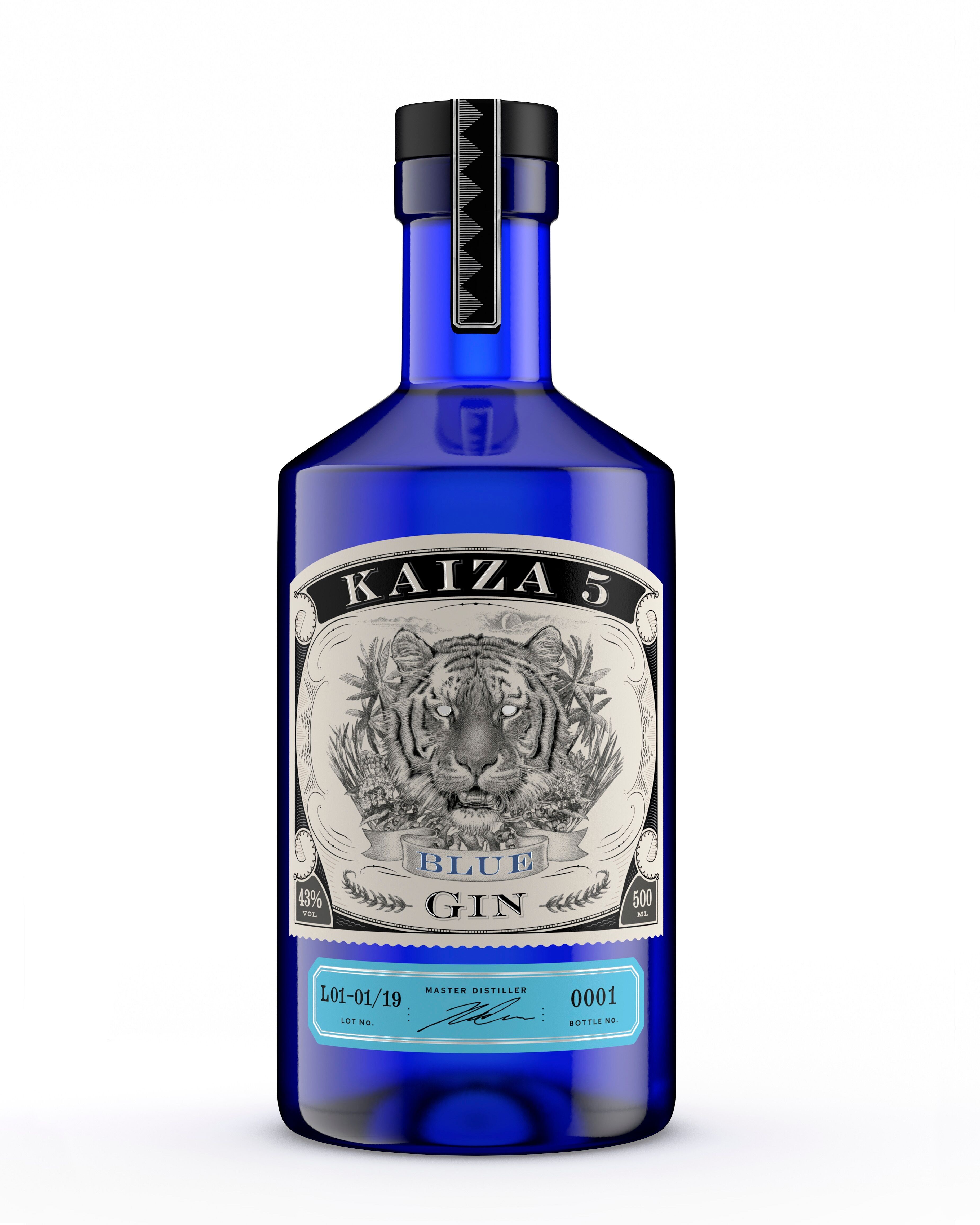 KAIZA 5 BLUE GIN – 0.5 l - 43% | Gin from South Africa/Cape Town | Floral, berry, fresh | Elderberry, blueberry and dragon fruit