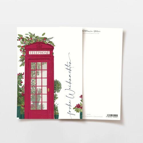 Weihnachtskarte rote Telefonzelle Frohe Weihnachten, FSC zertifiziert