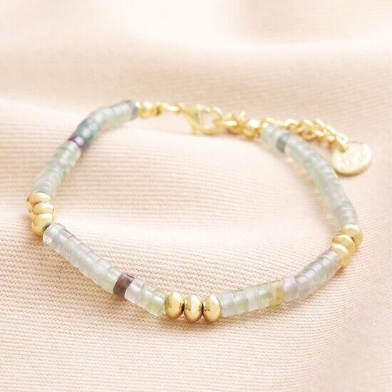 Braccialetto di perline Heishi in pietra semipreziosa verde in oro