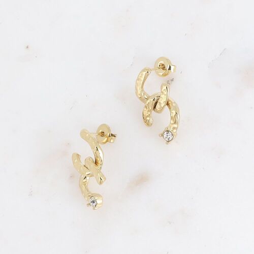 Boucles puces - effet double maille gourmette martelée avec oxyde de zirconium