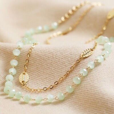 Leaf chain Beaded Necklace in 2 set Gold