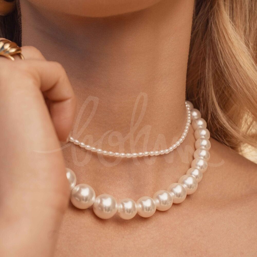 Hanae-Halskette – Halsband, feine weiße Harzperlen