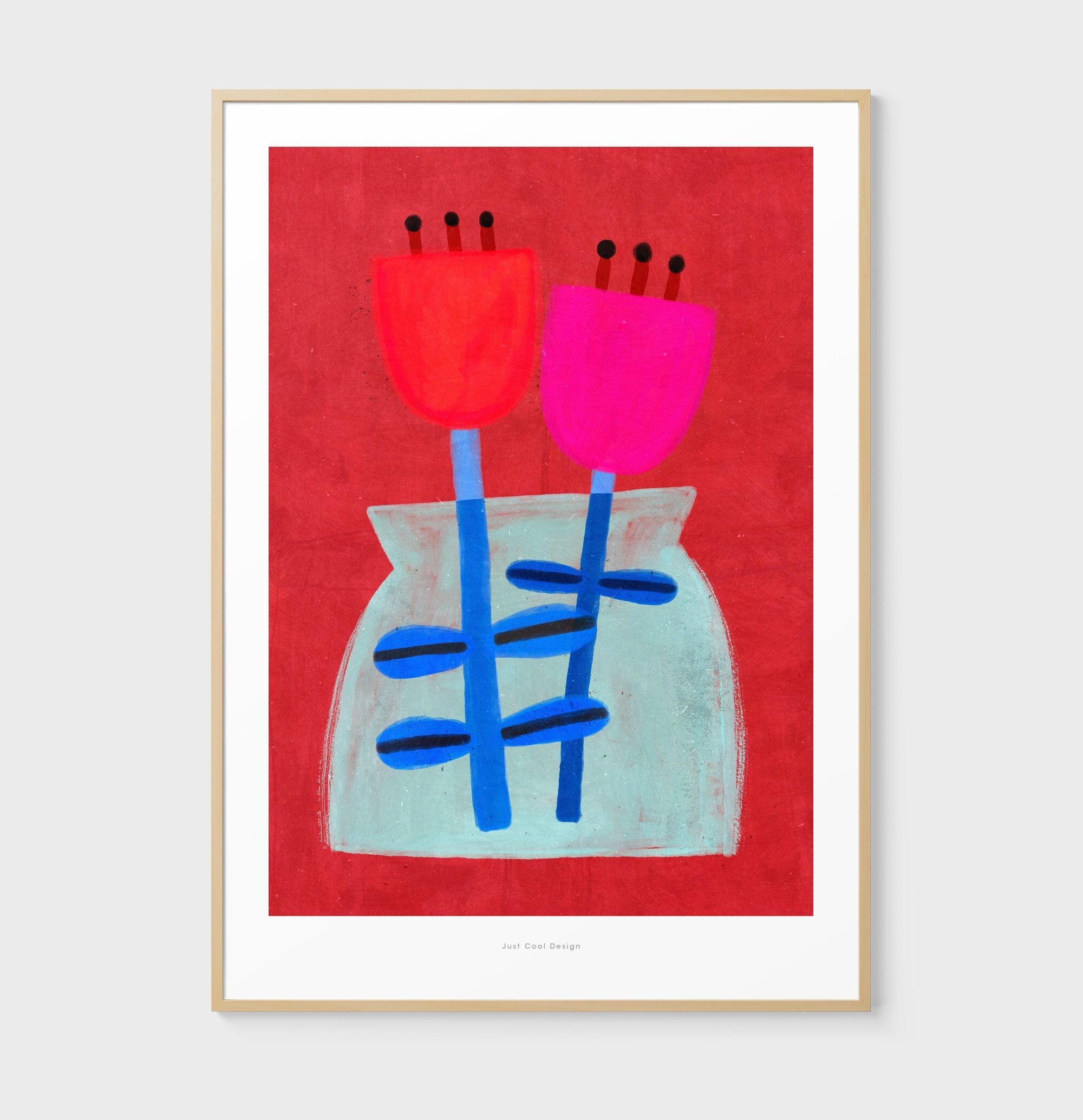 Impresión artística ilustrada de una flor en un jarrón tamaño A5