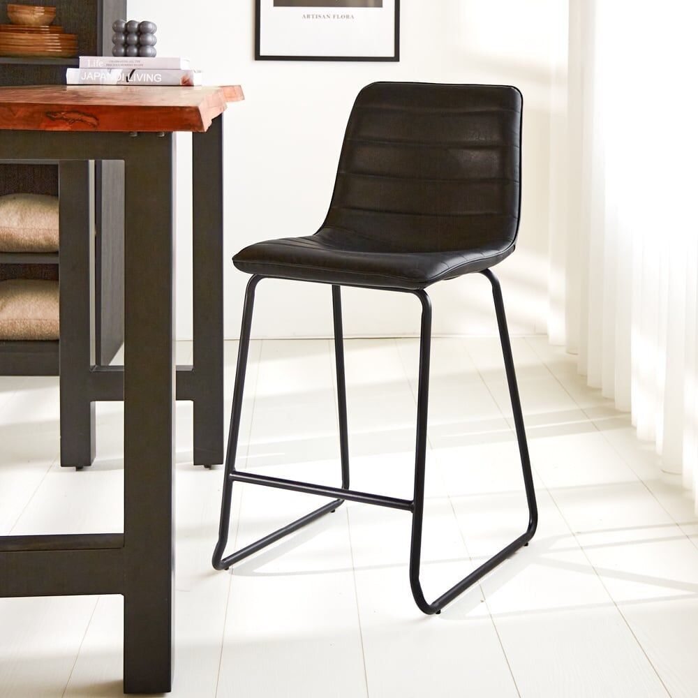 Industrial bar stool Mark Faux leather black 65 cm