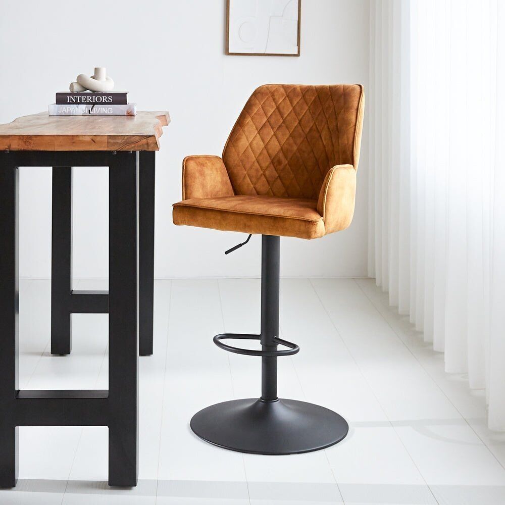Sgabello da bar Novan velluto cognac