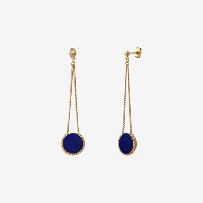 BOUCLES D'OREILLES DORÉES LONGUES LAPIS LAZULI - LADY