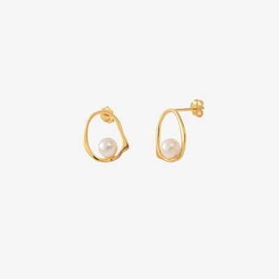 PENDIENTES DE PERLAS CULTIVADAS BLANCAS DORADA - MEGHAN