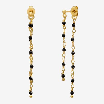 BOUCLES D'OREILLES DORÉES DOUBLE ONYX - ROXANE