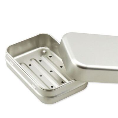 Jabonera de aluminio con bandeja de goteo.