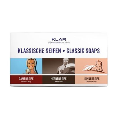 Set de regalo: jabón clásico para mujeres, hombres y niños, 100 g cada uno (sin aceite de palma)