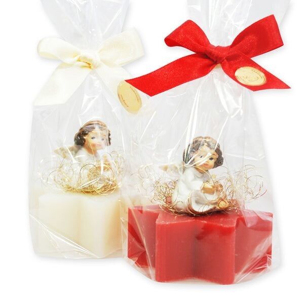 Estrella de jabón de leche de oveja 80 g, decorada con ángel en violonchelo, clásico/granada