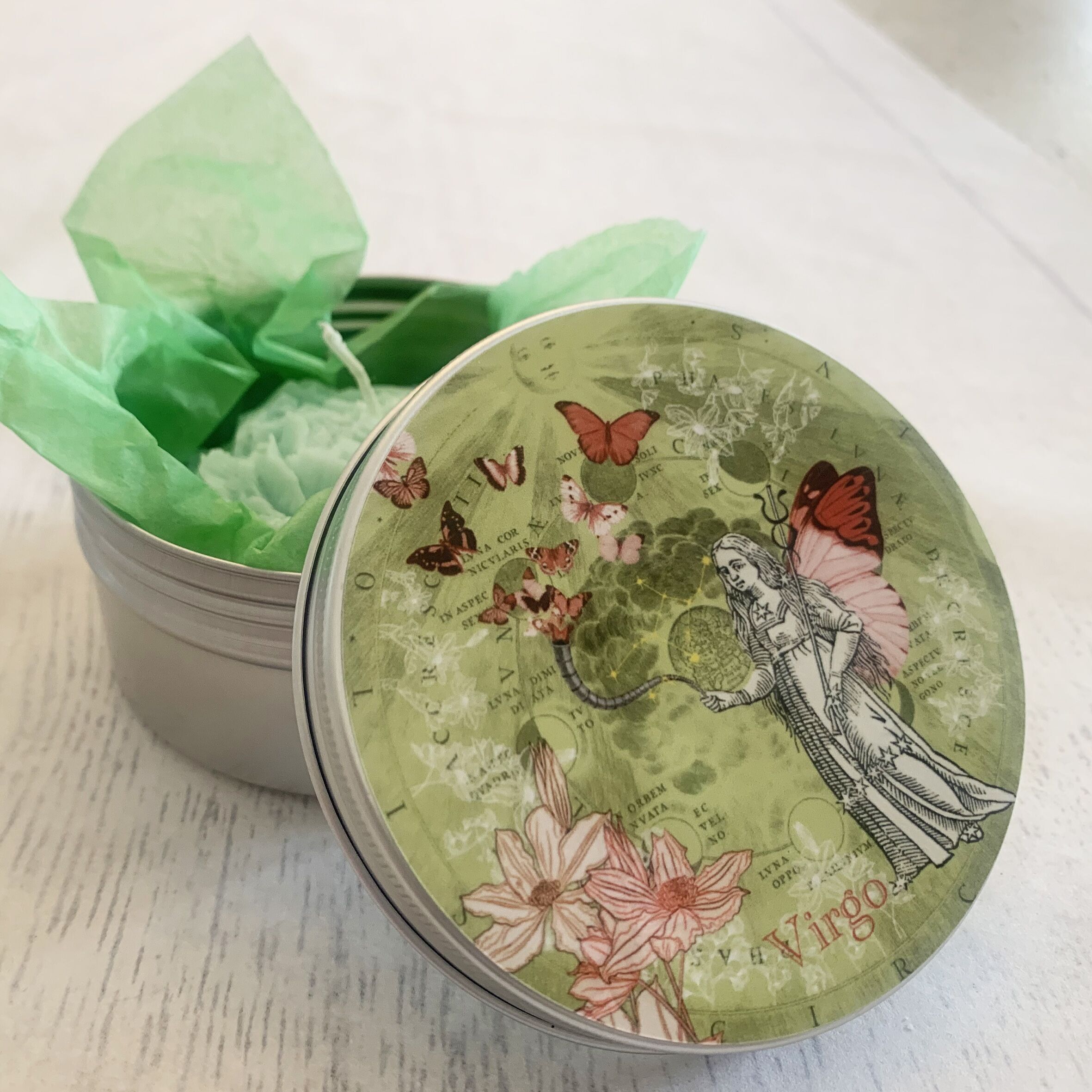 Candela profumata attorno al tema astro della VERGINE