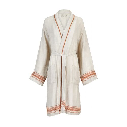 Ceren Linen Lounge Gown - Ecru & Tobacco - M/L