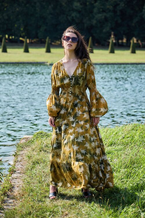 Robe longue taille élastique à imprimé effet doré