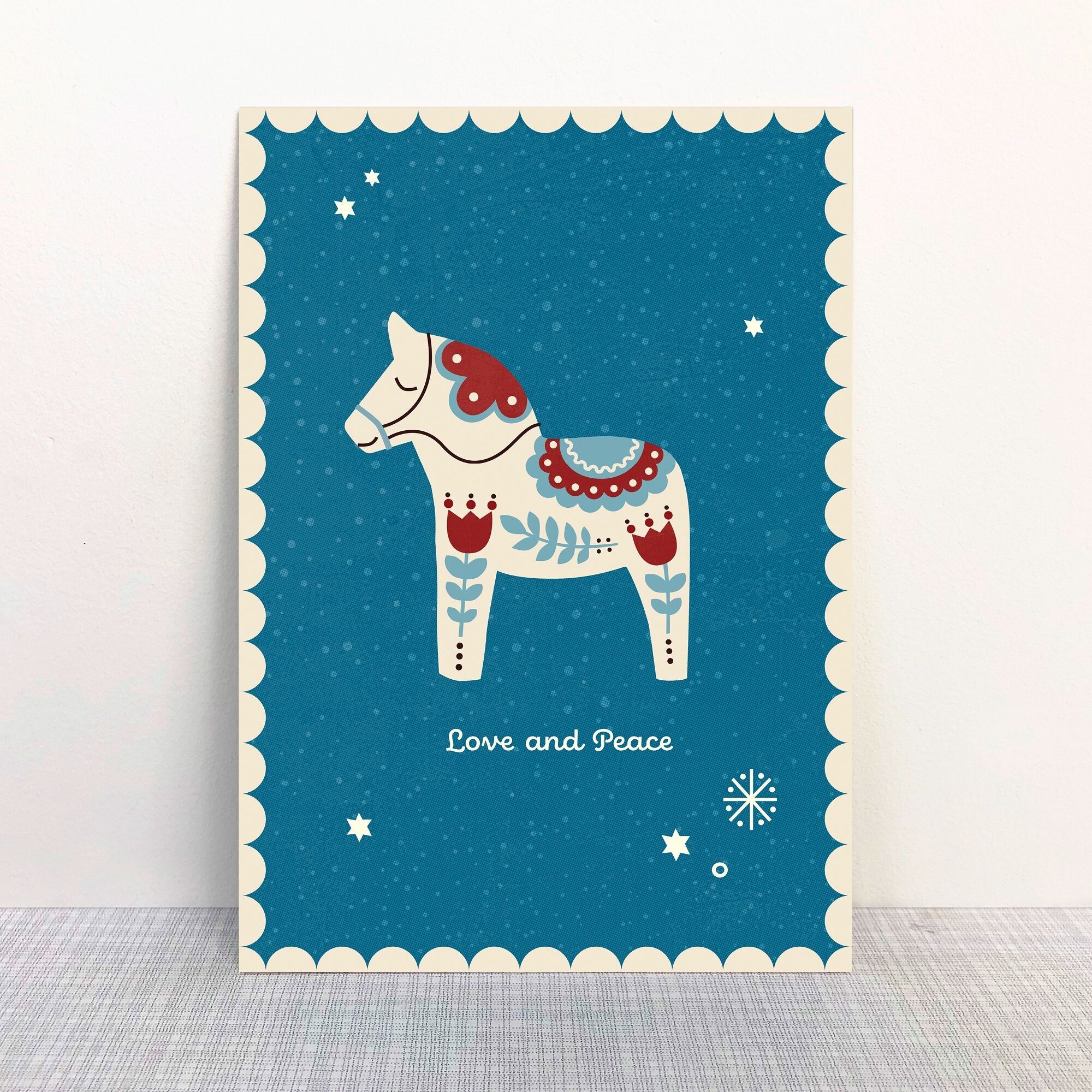 Postal Navidad Dala caballo Amor y paz
