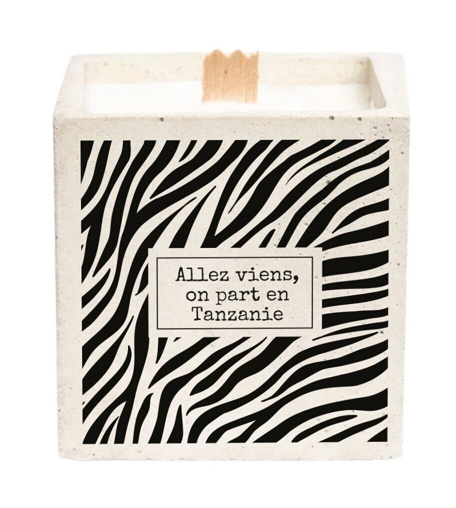 Vela "TANZANIE" - Cubo Cebra de hormigón coloreado I Perfume Monoï