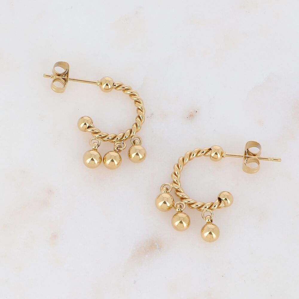 Kreolen - gedrehter Ring mit 3 kleinen Kugeln