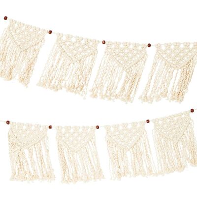 Guirnalda de macramé de algodón tejida a mano en color crema estilo boho